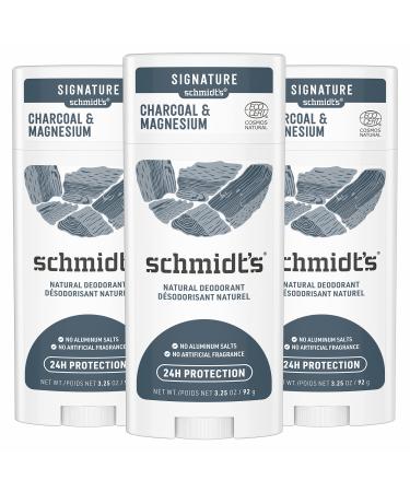 Schmidt's Aluminum Free Natural Deodorant for Women and Men Charcoal + Magnesium 24 Hour Odor Protection Certified Cruelty Free Vegan Deodorant 3.25 Ounce (Pack of 3) Charcoal and Magnesium 3.25 Ounce (Pack of 3)