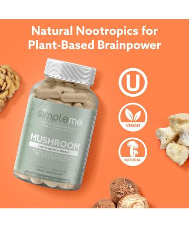 Simpleme Multi-Mushroom Supplement - Complex For Brain Immune Support Nootropics - Performance Blend with Lions Mane Turkey Tail Reishi Cordyceps Chaga Maitake Shiitake and More - 60 Capsules - Buy Online on GoSupps.com