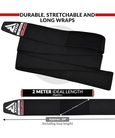 RDX Kniebandagen 200cm - Elastic Knee Wraps for Strength Training & Weightlifting - Approved IPL UPA - Unisex Black - Buy Online on GoSupps.com