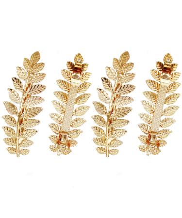 4 Pcs Gold Toga Party Halloween Greek Goddess Costume Gold Leaves Hair Barrettes (Halloween Gold Leaf Hair Clips)
