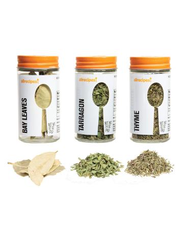 Allrecipes Taste of France (Bay Leaves, Tarragon, Thyme) in Glass Jars with Removable Sifter Caps for Sprinkling, Set of 3