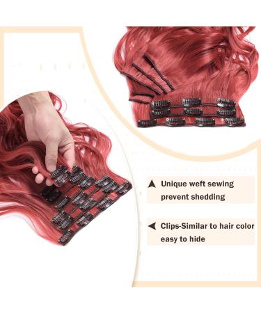 Curly Wavy Clip In Hair Extension Synthetic Matte Material 8 Pieces Clip In Hairpieces Fibre Set 24 Inch/60cm 140g Dark Red 24 Inch Dark Red - Buy Online on GoSupps.com
