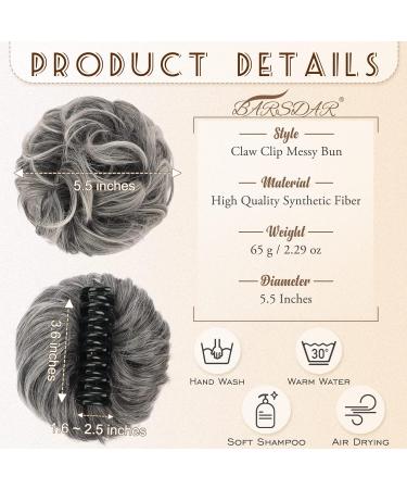 BARSDAR Claw Clip Messy Bun Hairpiece - Grey Mix White Synthetic Hair Scrunchie for Women - Buy Online on GoSupps.com
