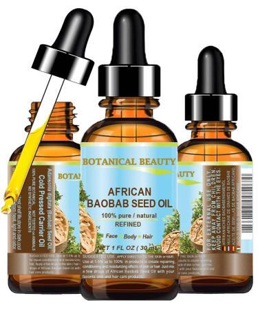 Botanical Beauty BAOBAB SEED OIL 100% Pure Natural Refined Cold-Pressed Carrier Oil 1 Fl oz 30 ml For Face Skin Body Hair Lip Nails Rich in Vitamin C