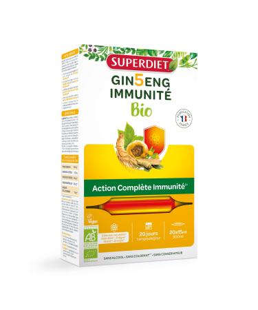 SUPERDIET - GINSENG IMMUNITY - Tonic Boosters Immune Defenses Stress-5 ginseng based formula-20 ampoules of 15 ml