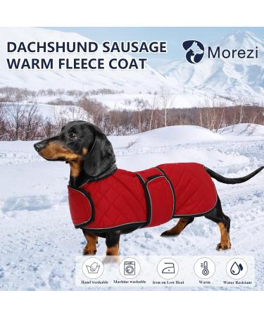 Minezi Dachshund Winter Jacket | Waterproof Dog Coat with Wool Lining & Adjustable Straps | Free-Red M (42-45cm) - Perfect Dog Clothing for Cold Weather - Buy Online on GoSupps.com
