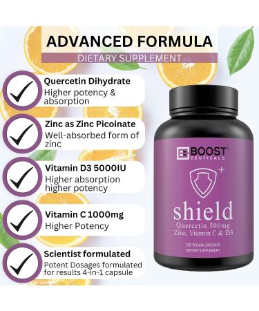 BoostCeuticals Quercetin Zinc Vitamin C Vitamin D - Vegan Pure Zinc Quercetin Formula - Non GMO - 120 Capsules - Buy Online on GoSupps.com