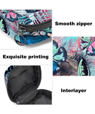 Menstruation Pad Bag with Zipper | Women's Napkin & Tampon Bag | Tropical Palm Leaves & Butterflies Design - Buy Online on GoSupps.com
