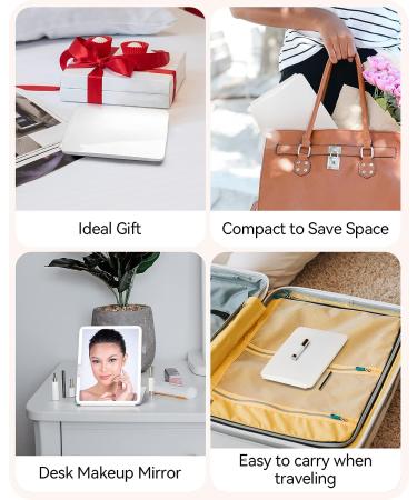 POPLIZZ Travel Makeup Mirror with Rechargeable LED Lights - Folding Portable Mirror for Women - White - Buy Online on GoSupps.com