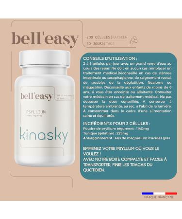 Kinasky - Psyllium blond - 200 capsules of 380mg for 60 days - Digestion - Constipation - Irritable colon - Transit - Stomach ache - Wellness - Digestive comfort - Natural - Ispaghul - Buy Online on GoSupps.com
