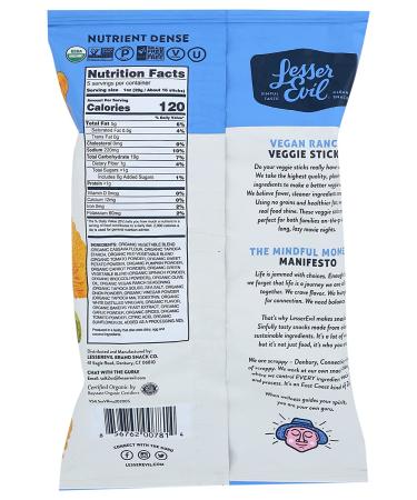 Lesserevil Veggie Stick Ranch Organic Snack - 4.5 oz | Healthy & Delicious - Buy Online on GoSupps.com