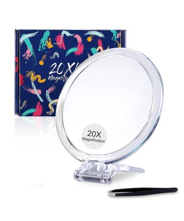 MOMOKUBA Magnifying Mirror 20x / 1x Two Sided, Double Sided Magnifying Mirror with Stand, Magnified Hand Mirror for Makeup, Blackhead/Comedone Removal (6inch,20X/1X, Silver)