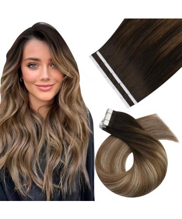 Moresoo seamless tape in extensions real hair brown hair extension real hair tapes dark brown to golden brown with honeyblond tape extensions real hair brown 40 cm/25g #4/10/16 40 cm 1. #4/10/16