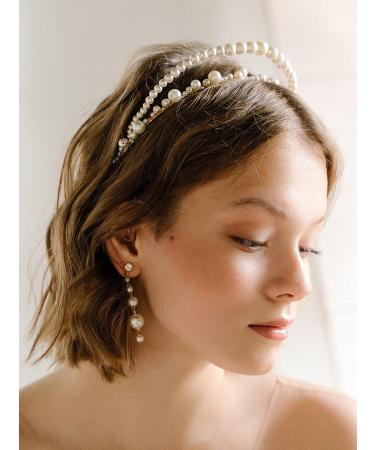 AW BRIDAL Double Row Pearl Headband and Earrings Set - Gold Wedding Hair Accessories for Brides - Buy Online on GoSupps.com