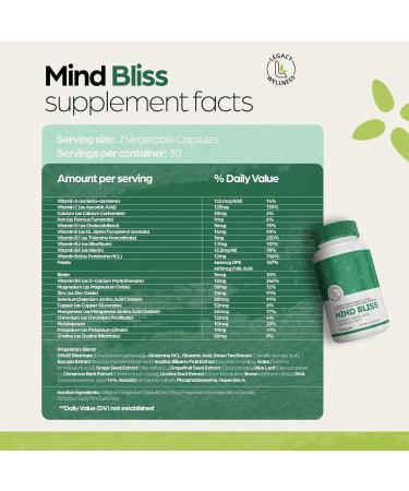 Mind Bliss Brain Supplement | 40-Ingredient Memory & Focus Vitamins | Energy Boost & Nootropic Support | 60 Pills - International Shipping Available - Buy Online on GoSupps.com