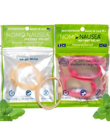 NoMo Nausea Bands Bundle of Adult Pink and Tan Instant Waterproof Natural Nausea Band  Peppermint Oils with Acupressure  Morning Motion Sickness and Hangover Relief  Anti-Nausea Pregnancy