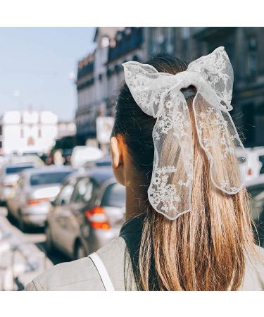 PAGOW 3PCS Lace Bow Hair Clips Set - Korean-Style Flower Barrettes for Women and Girls (White, Black, Beige) - Buy Online on GoSupps.com