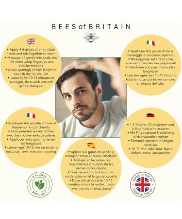 Hair Growth Oil - 100% Natural Argan Coconut Rosemary & Lavender | 100ml | Bees of Britain - Save Bees 5% Donation - Buy Online on GoSupps.com