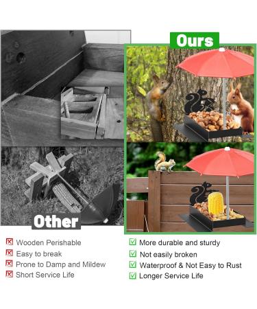 Giyiprpi Squirrel Feeder Metal Squirrel Feeder for Outdoor Use with Umbrella and Corn Stand Outdoor Hanging Squirrel Chipmunk Feeding Station (Black) - Buy Online on GoSupps.com