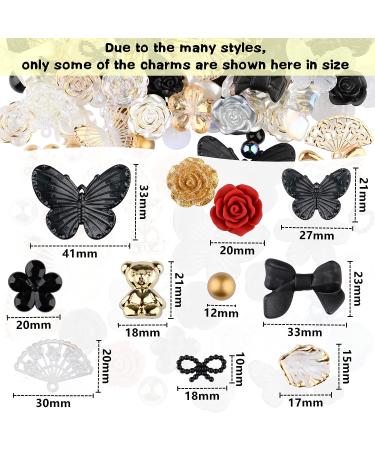 Kikonoke 350pcs 3D Resin ABS Rose Flower Bows Butterfly Charms with Pearl Beads - Black | Craft DIY Supplies - Buy Online on GoSupps.com