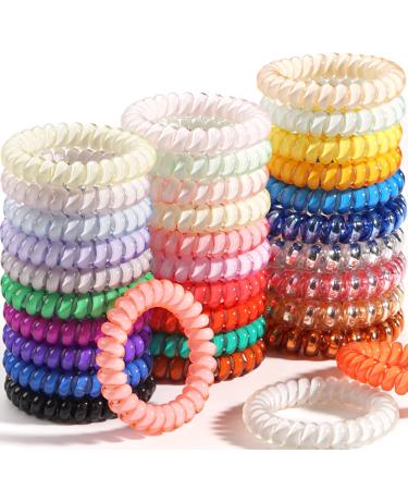 DealEachDay 32Pcs Spiral Hair Ties No Crease Coil Hair Ties Phone Cord Hair Elastics Coils Candy Colors Spiral Bracelets Ponytail Holders Hair Ties Hair Accessories for Women Girls Candy and Metallic Colors