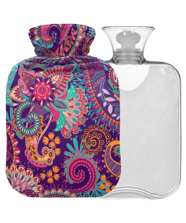 Naanle hot water bottle with cover Paisley vintage Transparent hot water bottle heat bottle for back pain relief handfoot warmer neck heat and cold therapy 2l