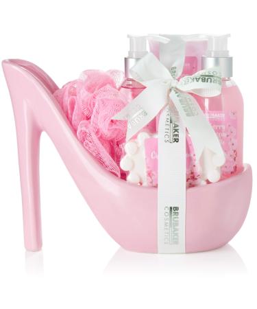 BRUBAKER Cosmetics Luxury Cherry Blossom Beauty Set - 6-piece Bath and Shower Set - Gift Set in Ceramic Stiletto Pink