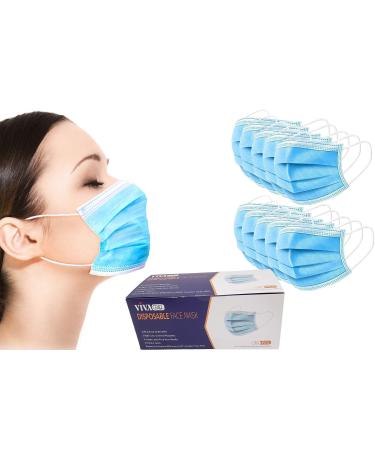 Viva Care 3-Layer Disposable Face Mask Adjustable Nose Clip and Ear Loops Adults Protective Breathable Mask Suitable for Home School Office Outdoors Comfortable Mouth Cover- Pack of 50