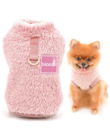 Smalllee_lucky_Store Pets-Sherpa-Fleece-sweater vest turtleneck sweater with D-ring soft sweatshirt for small dogs cats puppy yorkie chihuahua warm autumn winter clothing pink XXL XXL pink