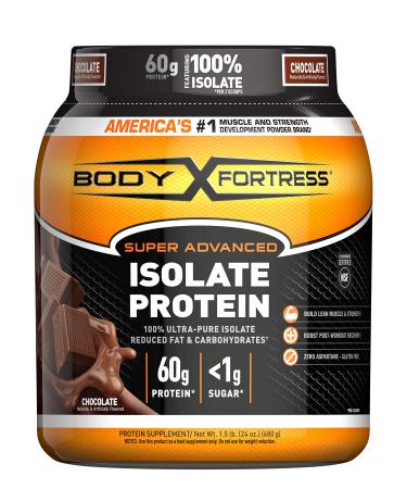 Body Fortress Super Advanced Isolate Protein  Chocolate Protein Powder Supplement Low Reduced Fat &  Low Carbohydrates  Low Sugar 1-1.5lb. Jar  Pack of 1