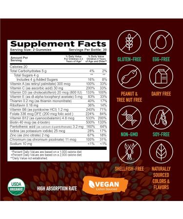 Strong Earth Organic Multivitamin Gummies for Kids | Immune Support Chewable Vitamins A C D3 E B6 & Zinc | Berry Flavor | 60 Count - Buy Online on GoSupps.com