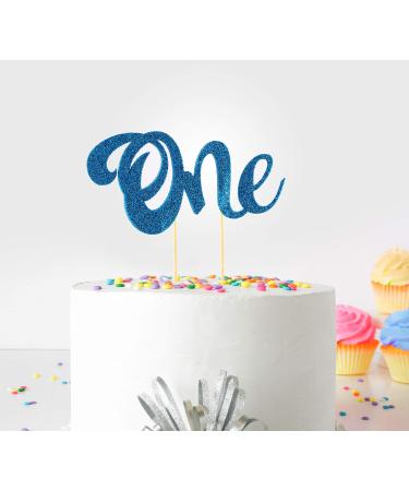 1st First Birthday Cake Topper Decoration ((Sky Blue) - One - with Double Sided Glitter Stock)