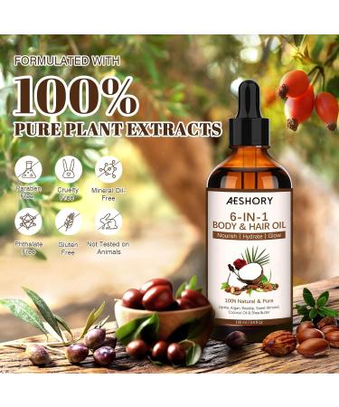 Aeshory 6 in 1 Body Oil For Moisturising Repairing Dry Skin Fine lines and Scars | Formulated with Jojoba Oil Argan Oil Rosehip Oil Sweet Almond Oil Coconut Oil and Shea Butter 100ml - Buy Online on GoSupps.com