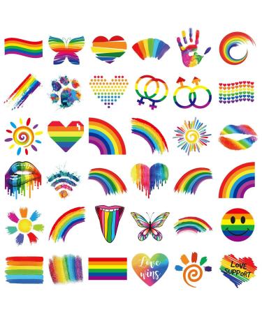 Ooopsiun 40 Sheets Rainbow Temporary Tattoos - Pride Tattoos Butterfly/Flower/Heart/Rainbow Tattoos for Pride Festivals (Rainbow 1)