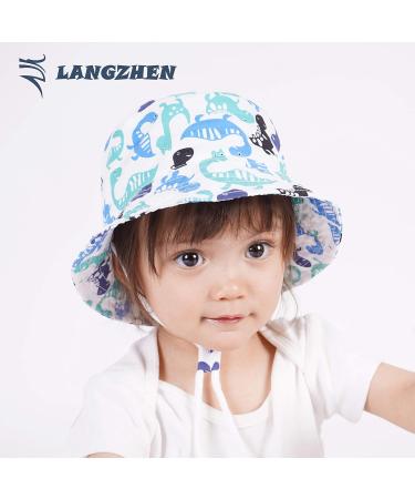 LANGZHEN Baby Girls Beach Sun Hat Wide Brim with Chin Strap, 4-8 Years - Multicolor Dinosaurs - Buy Online on GoSupps.com