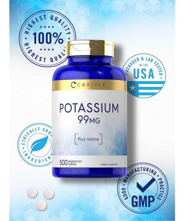 Potassium 99mg with Iodine | 500 Vegetarian Tablets | Non-GMO & Gluten Free by Carlyle - Buy Online on GoSupps.com