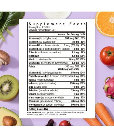 Doctor's Recipes Multivitamin for Women & Men Immune Energy & Brain Health Support Vitamin A C D3 E B6 B12 Folic Acid Iron Zinc Copper Selenium & Iodine No Gluten Non-GMO 90 Tablets - Buy Online on GoSupps.com