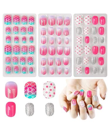Obidodi 72pcs Kids False Nails Girls Press on Nails Short Full Cover Fake Nail Kits Kids Stick on Nails Girls Children Nail Design Decoration False Nails for Kids Kit