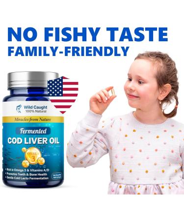 Fermented Cod Liver Oil Cold Processed & Lacto-Fermented to Preserve Maximum Potency of Vitamin A D K2 & Omega-3 Supports Teeth Joints Eyes & Skin Health 120 Capsules - Buy Online on GoSupps.com
