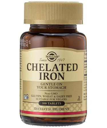 Solgar Chelated Iron 100 Tablets - Highly Absorbable Iron - Gentle on Your Stomach - Cardiovascular Support - Vegan Gluten Free Dairy Free Kosher - 100 Servings 100 Count (Pack of 1)