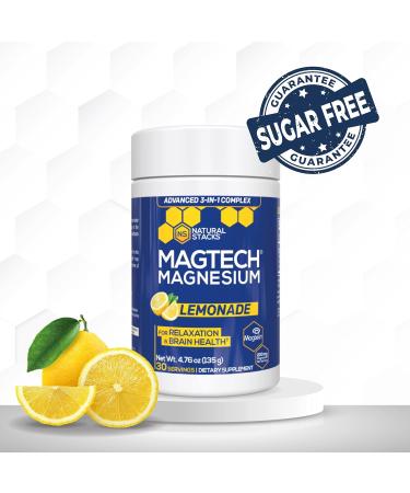 Magtein Magnesium L-Threonate Glycinate & Taurate - MagTech Magnesium Powder - Sugar Free Lemonade Drink - 200mg Chelated Triple Complex - Supports Relaxation & Brain Health* - 30 Servings Lemonade Tub - Buy Online on GoSupps.com
