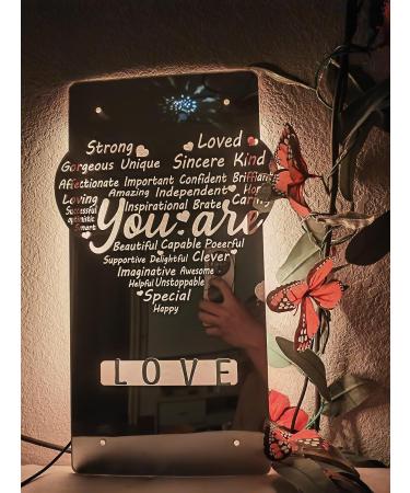Custom I AM LED Light Up Name Mirror - Personalized Affirmations, 3 Lighting Modes, Remote Control - Bedroom Wall Decor (Heart-Shaped) - Buy Online on GoSupps.com