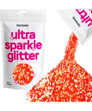 Hemway Premium Ultra Sparkle Glitter Multi Purpose Metallic Flake For Arts Cosmetics Resin Festival Face Hair - Fluorescent Peach - Extra Chunky (1/24 "0.040" 1mm) 100g / 3.5oz Fluorescent Peach Extra Chunky - 100g