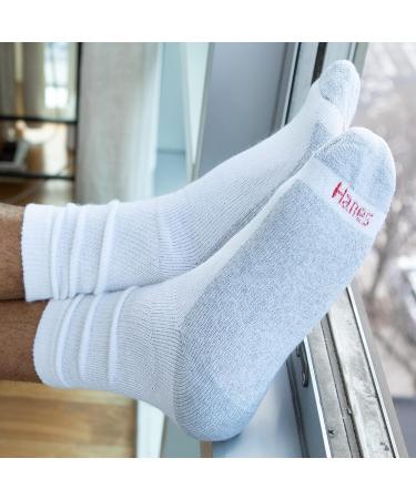 Hanes Men's Double Tough Crew Socks 12-Pack - White/Grey - Size 6-12 - Buy Online on GoSupps.com