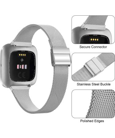 Meliya Metal Slim Bands for Fitbit Versa 2 / Versa / Versa Lite - Stainless Steel Replacement Bands for 6.7-8.7 Wrists - Silver - Buy Online on GoSupps.com