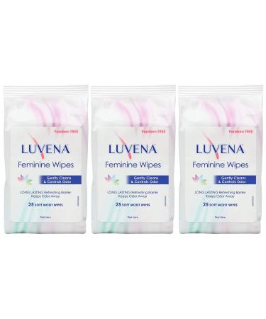 Luvena Feminine Wipes - Soft Wet Wipes for Women - Refresh & Resist Odor - Gynecologist Tested - Flushable Travel Friendly Cleansing Cloths - Cucumber Scented (25 Count, 3 Pack)