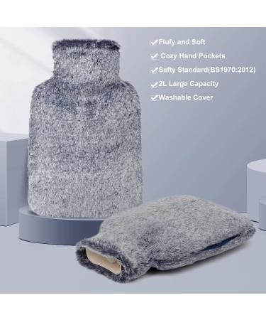 OWOZOI Hand-in Pocket Hot Water Bottle 2L Large Capacity with Soft Furry Cover - Pain Relief and Hand Warmer for Women, Children, and Elderly - Navy - Buy Online on GoSupps.com
