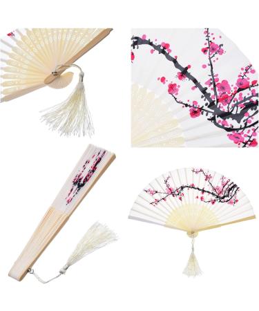 Foldable Bamboo Hand with Tassel | Elegant Wall Decor for Women - 4 Piece Set in White Cherry Pink Cherry Blue Cherry & Purple Cherry - Perfect Gift! - Buy Online on GoSupps.com