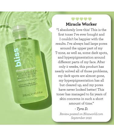 Bliss Disappearing Act Niacinamide Toner 10 oz - Pore Vanish Complex, Purifies Pores, Clean, Cruelty-Free, Vegan - Buy Online on GoSupps.com
