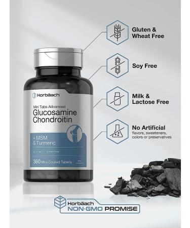 Premium Glucosamine Chondroitin MSM with Turmeric | 360 Mini Coated Tablets | Non-GMO & Gluten Free | Horbaach - Buy Online on GoSupps.com